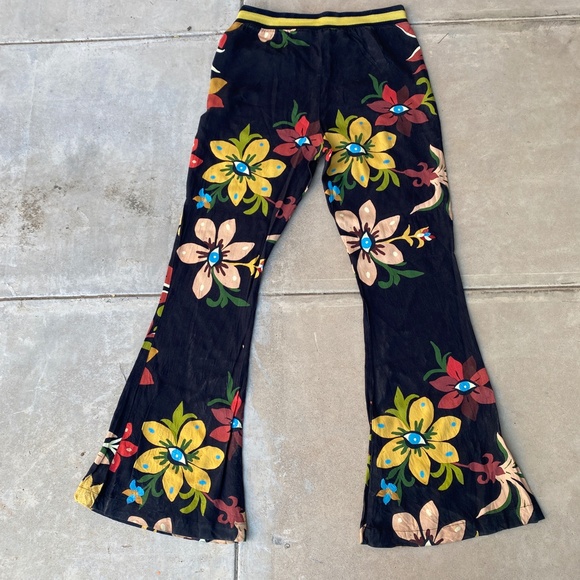 Farm Rio x Anthropologie Calla Flare High Rise Floral Black Pants Size M - Picture 8 of 9